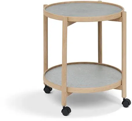 Thomsen Furniture James odkládací stolek - Dub/Tmavě šedý kamenný vzhled/Šedá žulová deska Ø50 cm