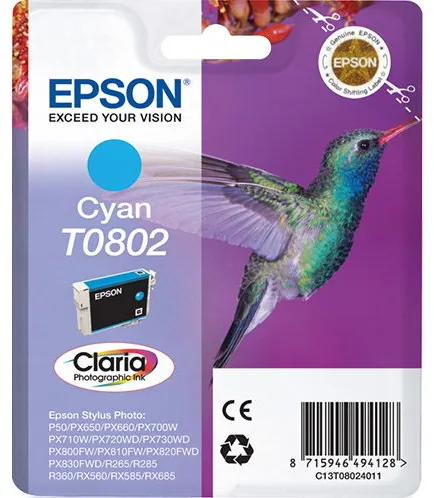 Epson T0802 C13T08024011 azurová inkoustová kazeta, 350 stran