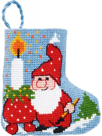 Permin Vyšívací sada Vánoční punčocha Skřítek se svíčkou 7x8cm