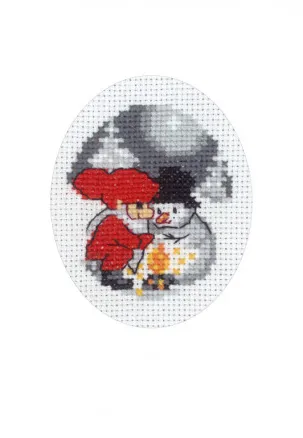 Permin Vyšívací sada Vánoční pohlednice Sněhulák a Santa 9x13cm