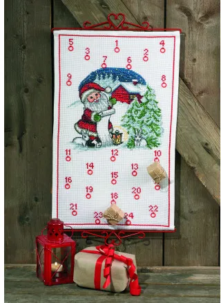 Permin Sada na vyšívání Adventní kalendář - Santa Claus a králíci 38 x 62 cm