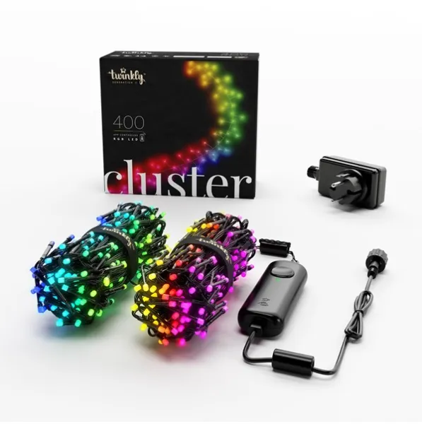 Twinkly Cluster - 400 RGB LED diod ovládaných aplikací. 6 metrů. Černý kabel.