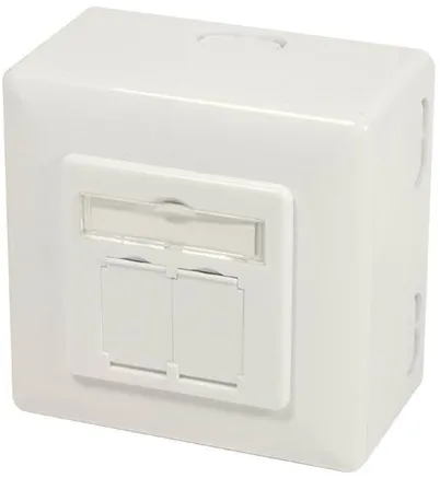 LogiLink NP0124 Cat.6A nástěnná zásuvka 2 x RJ45 stíněná s instalační krabicí čistě bílá